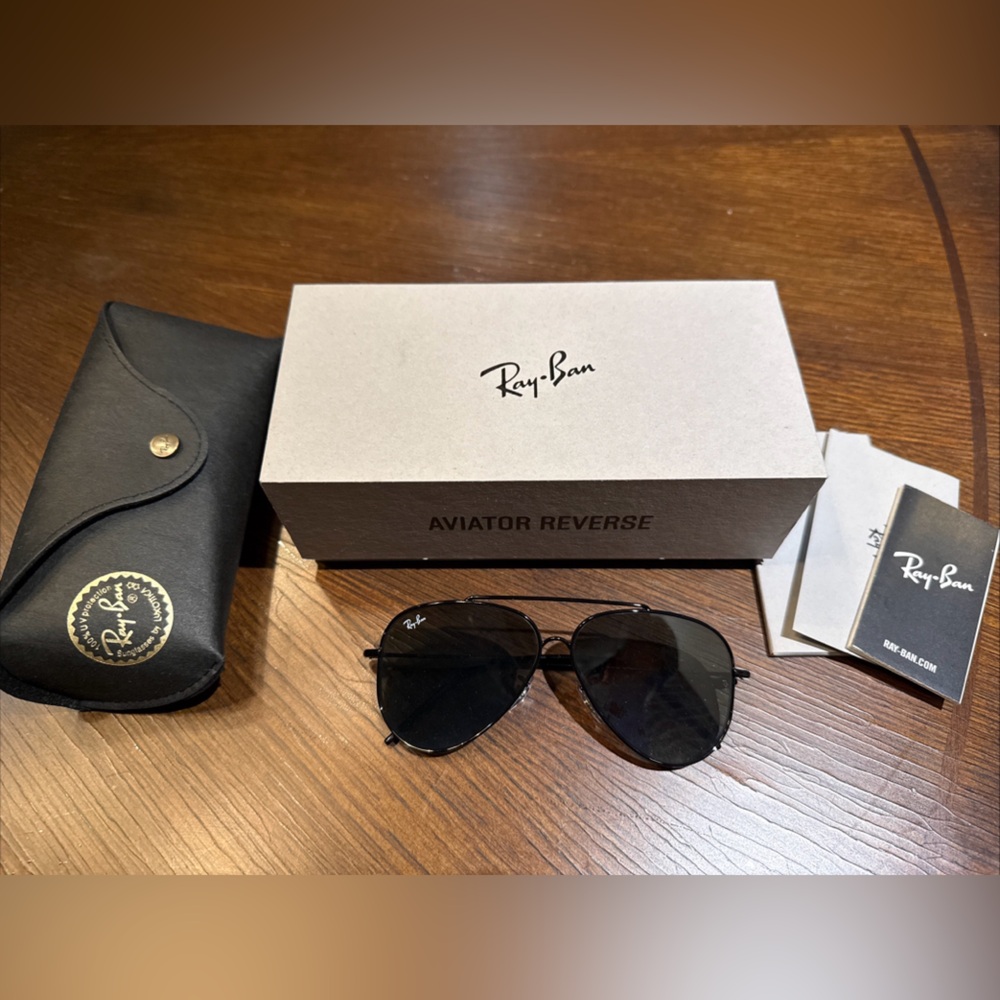 RAY-BAN AVIATOR REVERSE SUNGLASSES - RBR0101S 002/GS -  59 BLACK SILVER - NWT